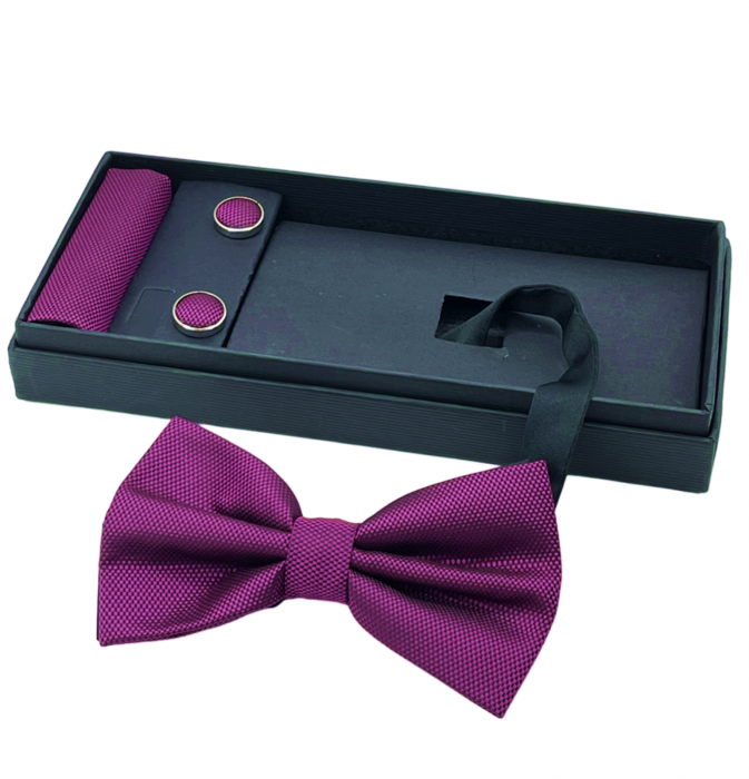 Papion mov magenta, OXFORD, Set cu butoni si batista [4]