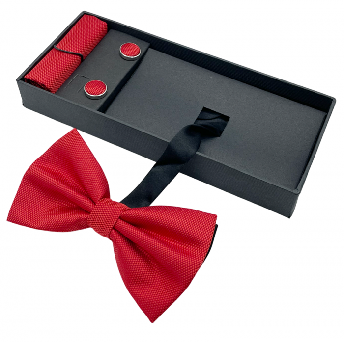 Papion rosu OXFORD, Set cu butoni si batista [1]