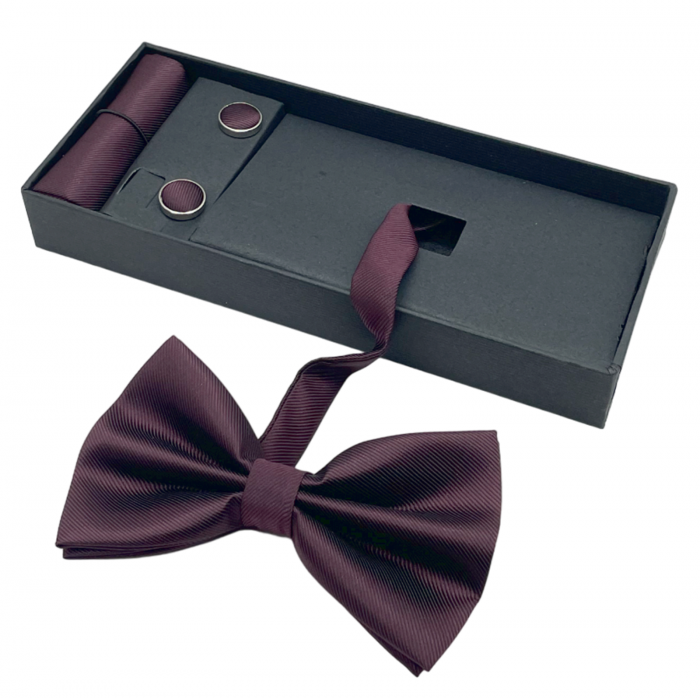 Papion burgundy, MISTERY, Set cu butoni si batista [4]