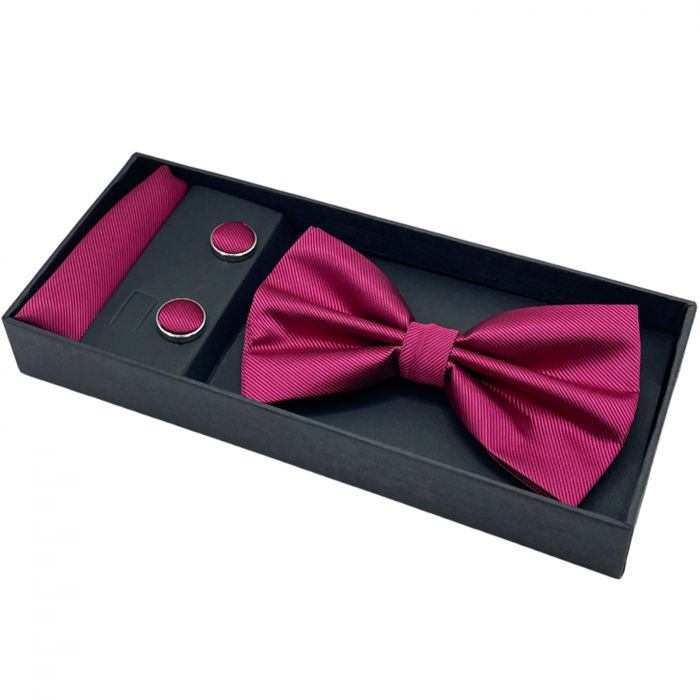 Papion roz-fucsia, MISTERY, Set cu butoni si batista [2]