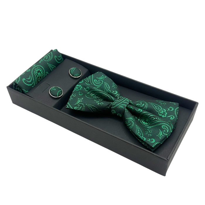 Set Papion verde Emerald Paisley cu Butoni si Batista [3]