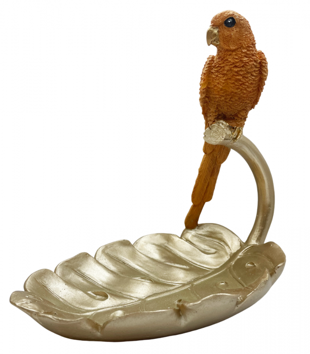 Fructiera decorativa Frunza cu Pasare OZZY, Auriu, 20x19cm [1]