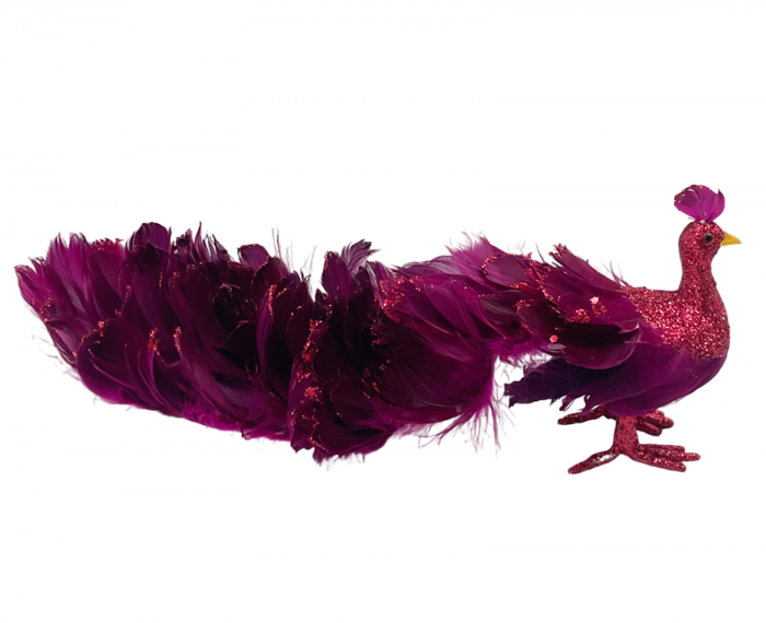Ornament brad Craciun Paun TWINKLE, Roz Burgundy, 70cm [2]