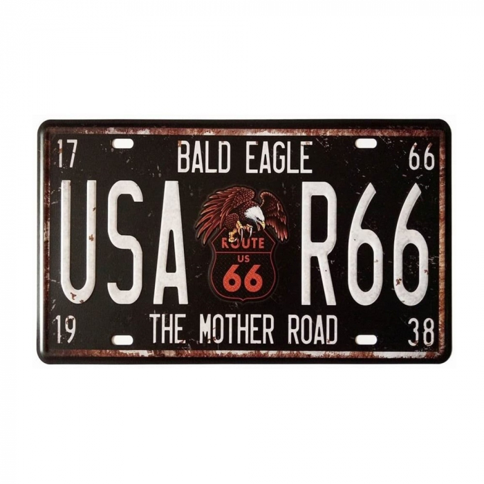 Placa metalica Route 66 Black 30x15cm, Numar auto vintage [1]