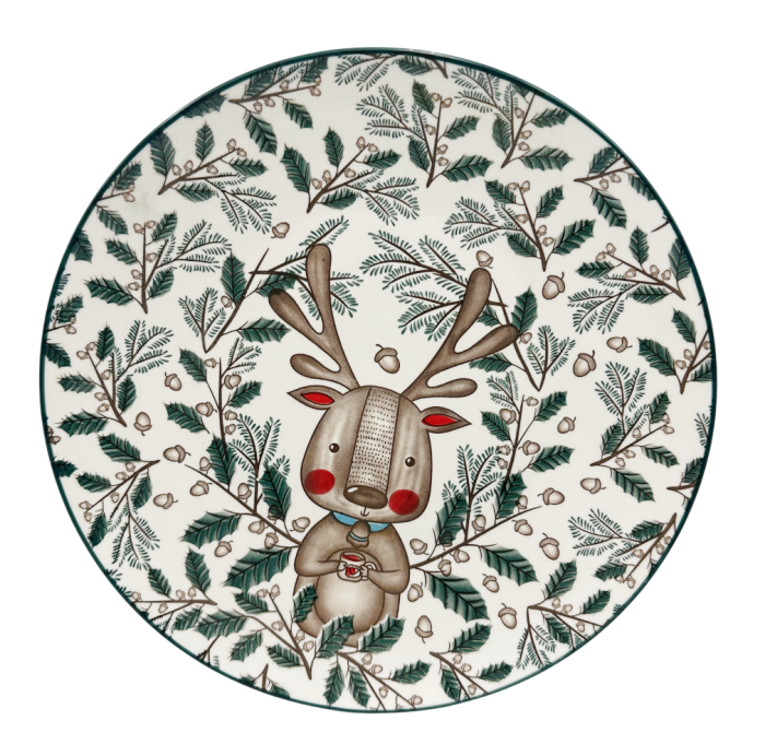 Platou ceramic de Crăciun cu ren și crenguțe de brad VIXEN [2]