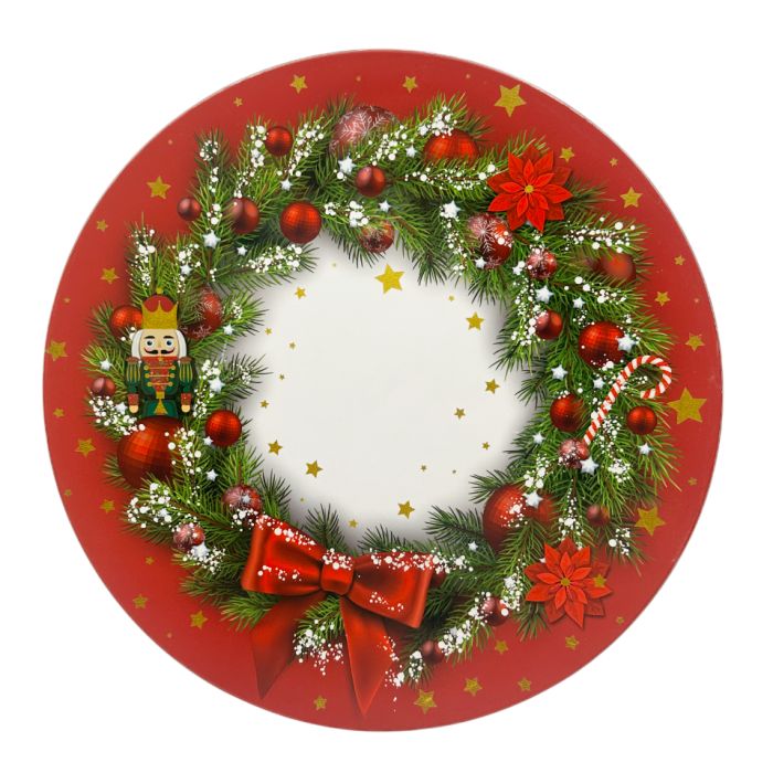 Platou de Crăciun roșu cu coroniță și soldățel – decor festiv pentru masă [1]