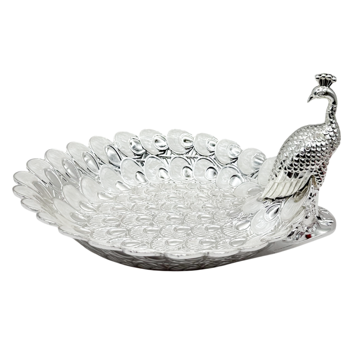 Platou decorativ SILVER PEACOCK - paun decor masa elegant [3]