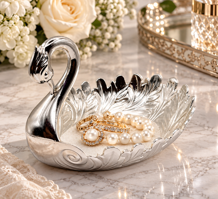 Platou decorativ SILVER SWAN - 14x17x11 cm - lebada decor masa elegant [2]
