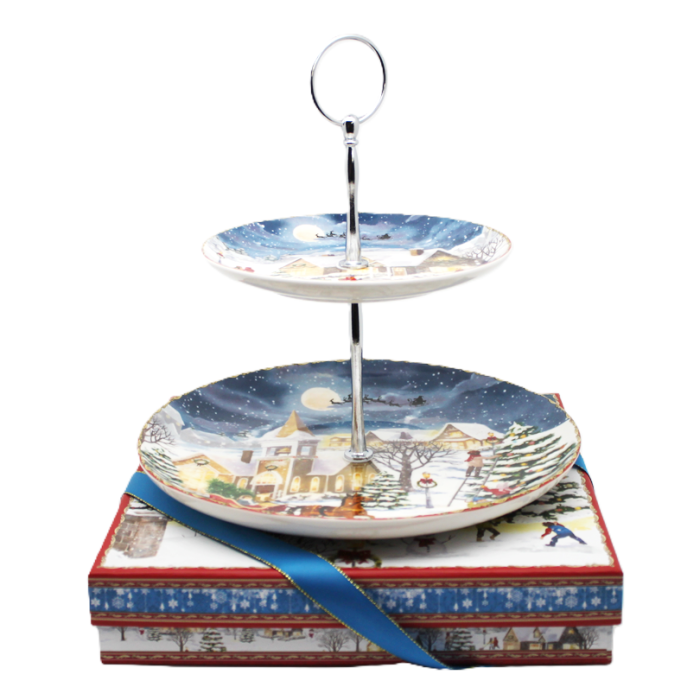 Platou prajituri – Model Peisaj de Iarna SEASON, 2 niveluri, Portelan [4]