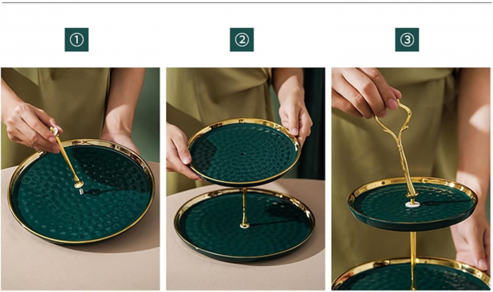 Suport pentru prajituri ROYAL, Verde, 3 niveluri, Portelan [6]