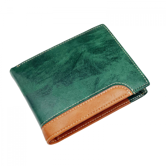 Portofel barbati ENRICO 12x10cm, Verde, Piele Naturala [1]