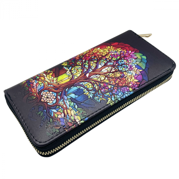 Portofel compact TREE OF LIFE cu fermoar, Negru, 19cm [2]