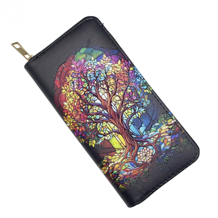 Portofel compact TREE OF LIFE cu fermoar, Negru, 19cm [1]