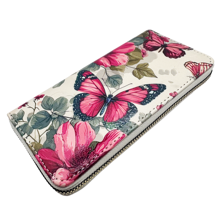 Portofel dama BLUSH, Cu fluturi si flori roz [2]