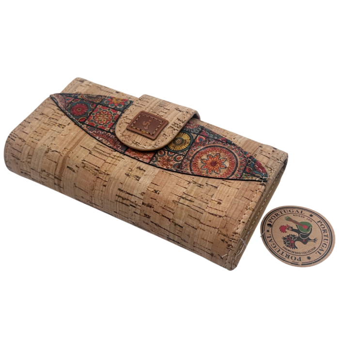 Portofel damă din plută naturală EVORA cu capsa - model mandala [2]