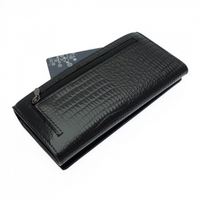 Portofel piele lacuita LAUREL, Negru, 19cm [2]