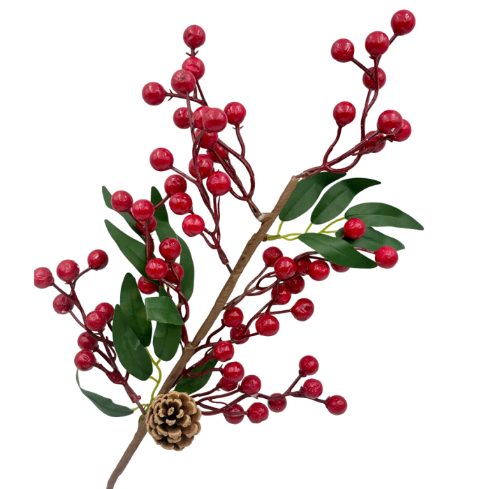 Ramură decorativă cu boabe roșii și con de brad BEAUTY [2]