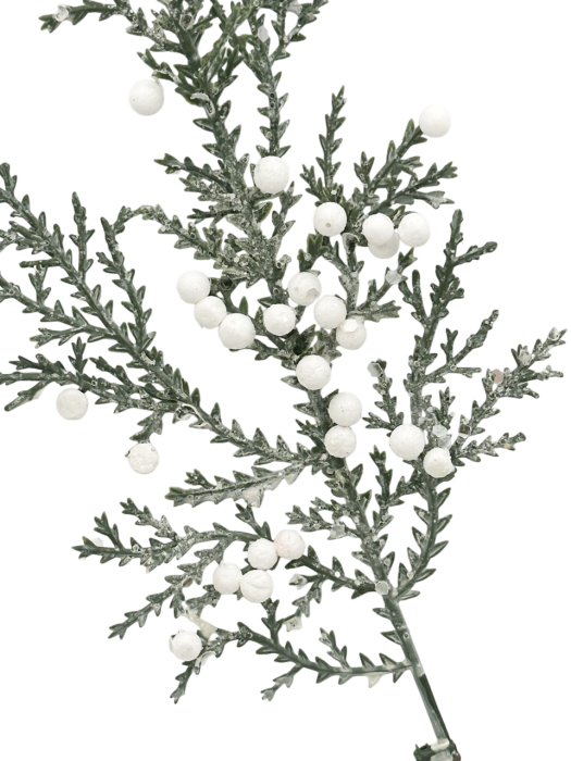Ramura decorativa cu brad si bobite albe ICY, 43cm [3]