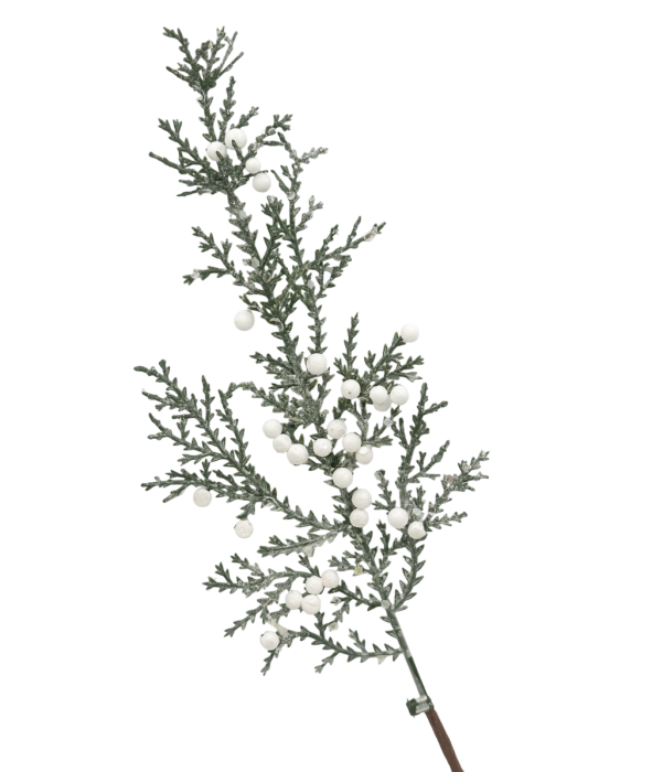 Ramura decorativa cu brad si bobite albe ICY, 43cm [2]