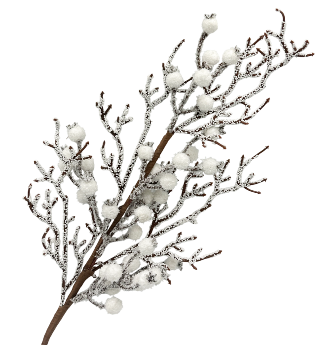Ramură decorativă cu bobițe albe și efect de zăpadă BELLE, 60cm [2]
