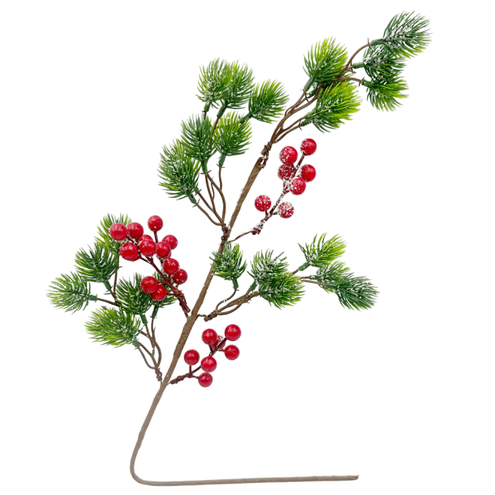 Ramura decorativa cu brad si fructe rosii ninse BERRIES, 60cm [2]