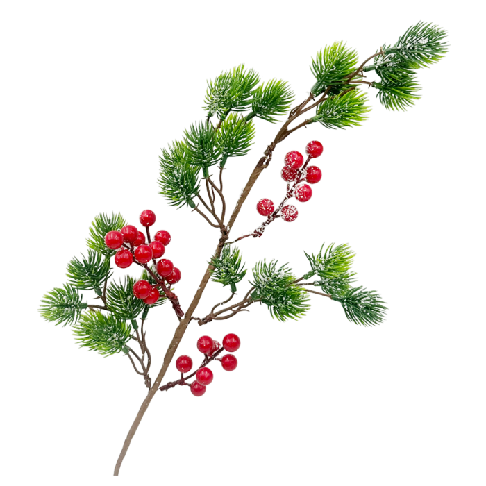 Ramura decorativa cu brad si fructe rosii ninse BERRIES, 60cm [4]