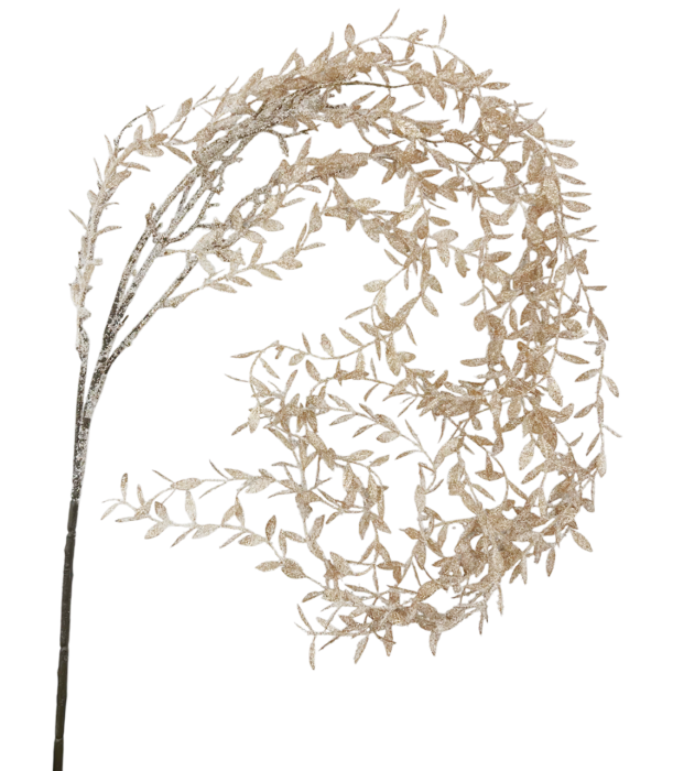 Ramură decorativa cu frunze si sclipici BEAUTY, Auriu sampanie, 90cm [1]