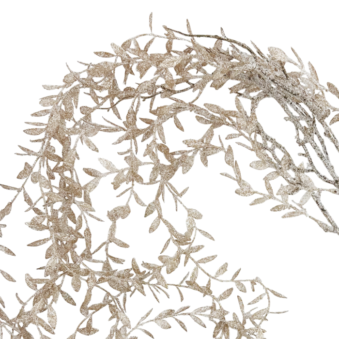 Ramură decorativa cu frunze si sclipici BEAUTY, Auriu sampanie, 90cm [2]