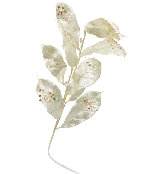 Ramura decorativa cu frunze sclipitoare GLAM, Ivoire, 60cm [1]