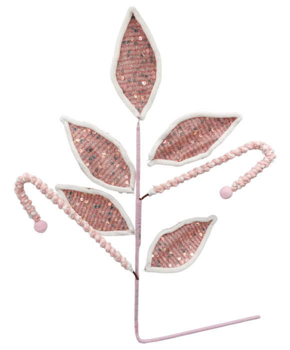 Ramură decorativă roz cu frunze si paiete SUGAR [1]