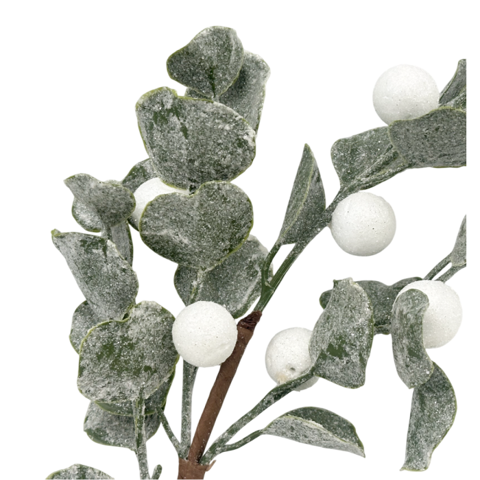 Ramură decorativă cu frunze verzi și bobițe albe ninse FREEZY, 50cm [2]