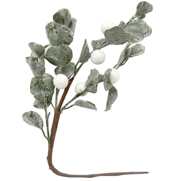 Ramură decorativă cu frunze verzi și bobițe albe ninse FREEZY, 50cm [1]