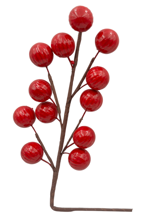 Ramură decorativă cu globuri roșii miniaturale JOY [1]