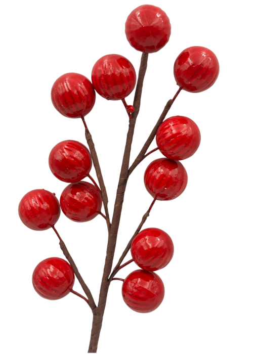 Ramură decorativă cu globuri roșii miniaturale JOY [2]