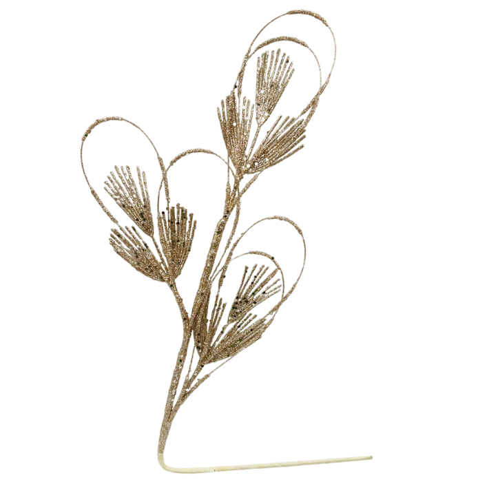 Ramura decorativa cu sclipici BELLE, Sampanie, 65cm [1]