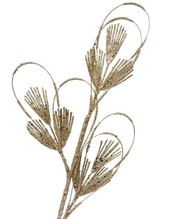 Ramura decorativa cu sclipici BELLE, Sampanie, 65cm [2]