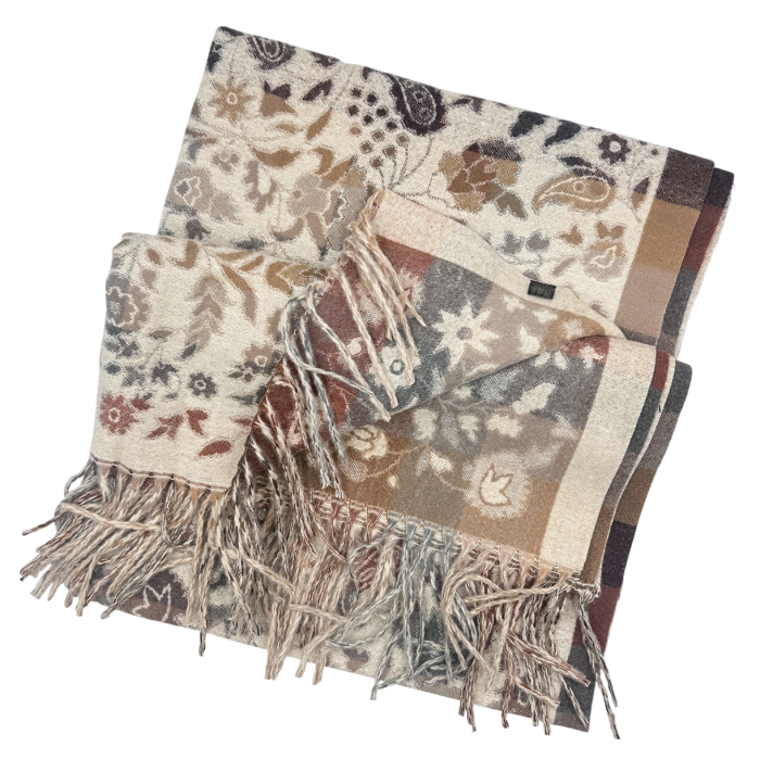 Esarfa reversibila VINTAGE BLOOM – Sal jaquard Bej [2]