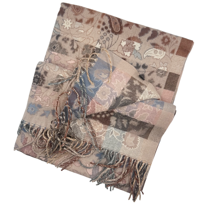 Esarfa reversibila VINTAGE BLOOM – Sal jaquard Bej inchis [2]