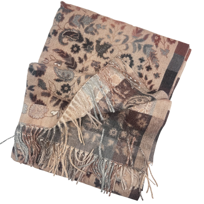 Sal jaquard VINTAGE BLOOM – Esarfa reversibila Bej sampanie [2]