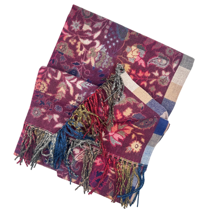 Sal jaquard VINTAGE BLOOM – Esarfa reversibila burgundy [2]