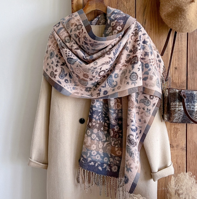 Esarfa reversibila VINTAGE BLOOM – Sal jaquard Gri [3]