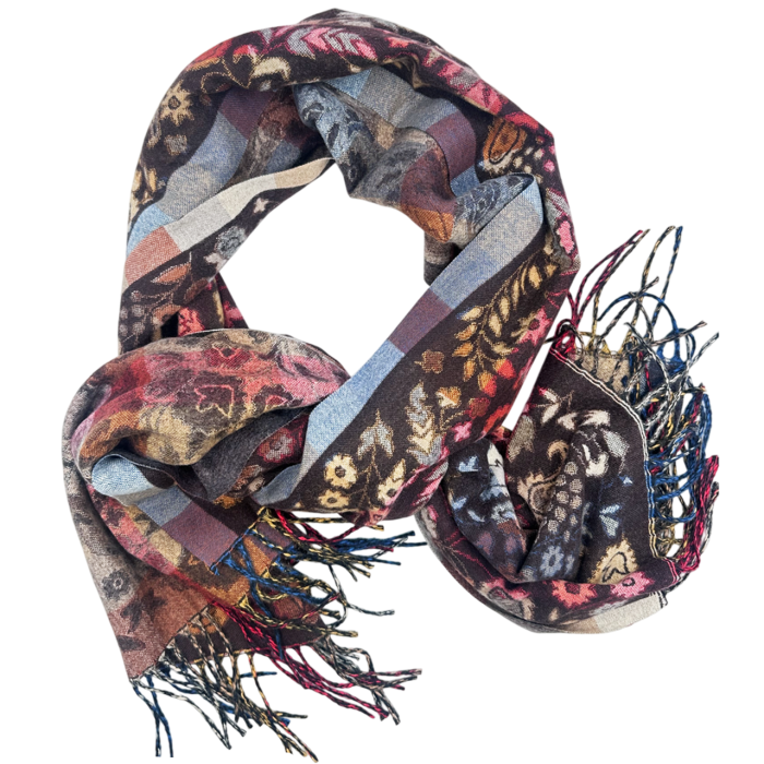 Sal jaquard VINTAGE BLOOM – Esarfa reversibila neagra [2]