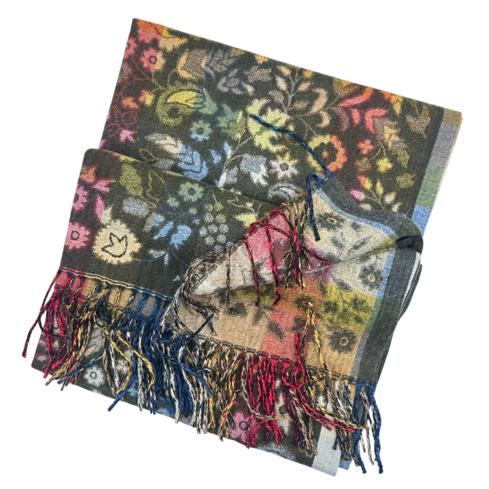Sal jaquard VINTAGE BLOOM – Esarfa reversibila verde [2]