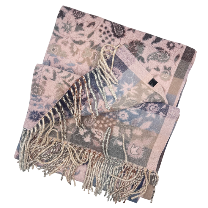 Esarfa reversibila VINTAGE BLOOM – Sal jaquard Roz prafuit [3]
