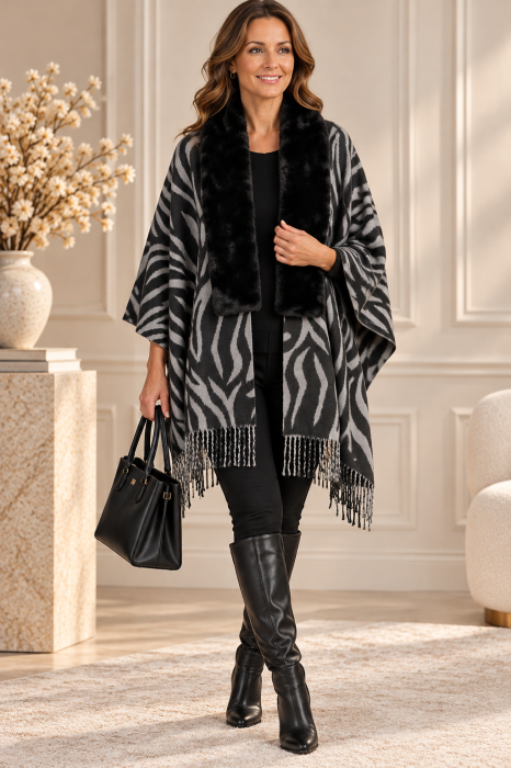 Sal Poncho Cashmere ZEBRA NOIR - Gri cu Negru [3]