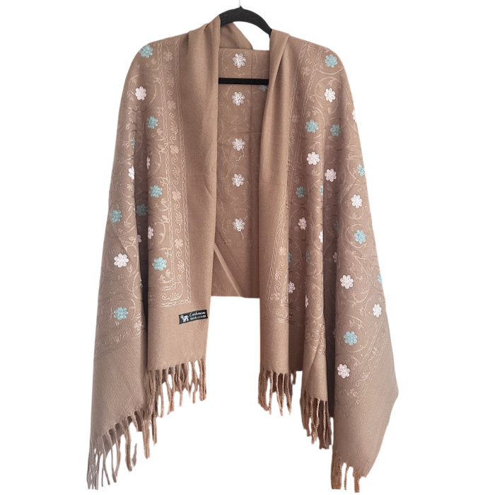 Sal Poncho cu broderie casmir CHLOE taupe [2]