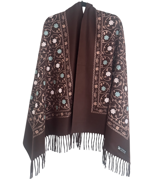 Sal Poncho casmir cu broderie CHLOE maro [2]
