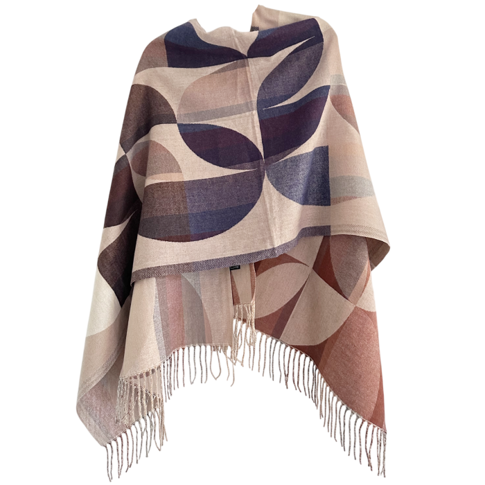 Sal Poncho cu model geometric ECLIPSE, Bej/ Maro roscat [2]