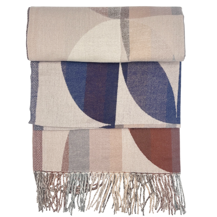 Sal Poncho cu model geometric ECLIPSE, Bej/ Maro roscat [3]