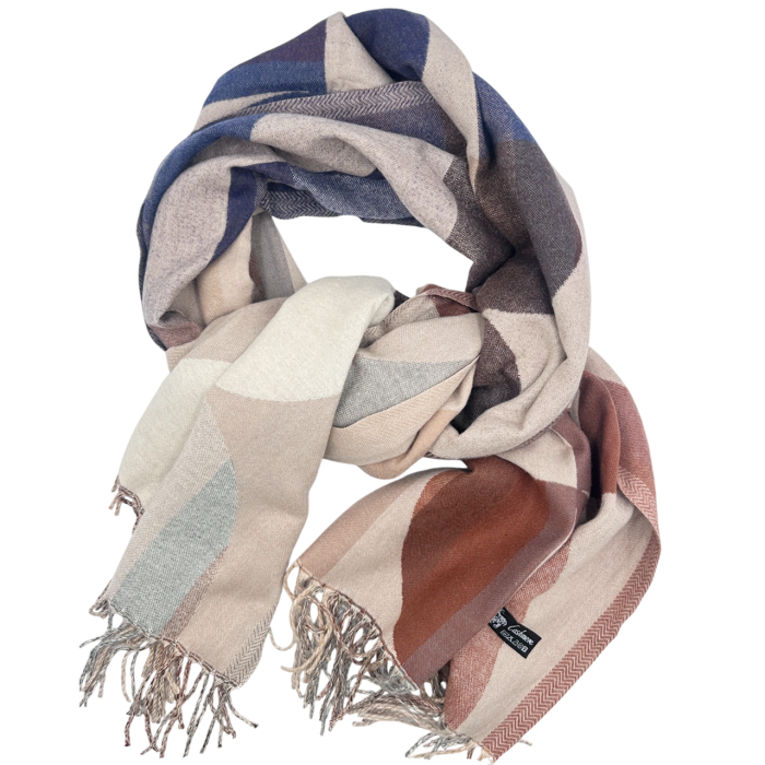 Sal Poncho cu model geometric ECLIPSE, Bej/ Maro roscat [5]